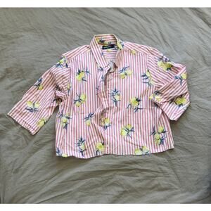 QIHUANG Cropped Women's Pink Stripe Lemonade Buttoned Shirt
